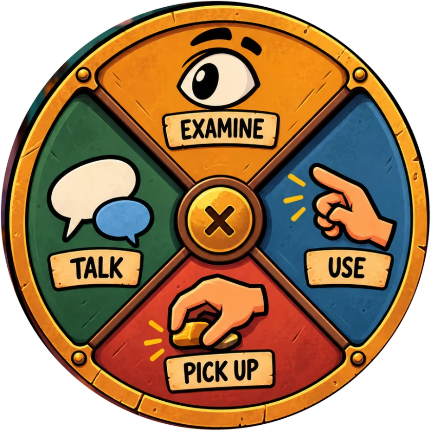 Action wheel: Examine, Use, Talk, Pick Up